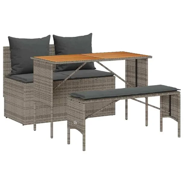 Zestaw mebli ogrodowych szary rattan PE, stół 110x55x72,5 cm, sofa 110x59
