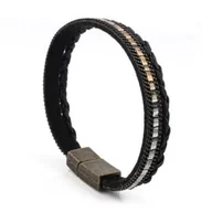 Bransolety męskie - Bransoletka skórzana czarna EM 2 - EM Men's Accessories - miniaturka - grafika 1