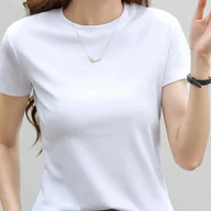 Bluzki damskie - TEMU Damska Jednokolorowa Koszulka Z Okrągłym Dekoltem I Krótkim Rękawem - miniaturka - grafika 1