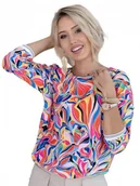 Bluzki damskie - Kolorowa bluzka z modnym wielokolorowym printem - miniaturka - grafika 1