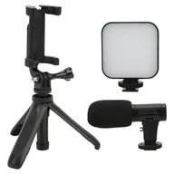Selfie stick - Zestaw do vlogowania, zestaw wideo do smartfona, zestaw do vlogowania do nagrywania wideo telefonem, zestaw do vlogowania telefonem, zestaw mikrofonu wideo do telefonu, zestaw do vlogowania z lekkim klipsem do telefonu, statywem i mikrofonem - miniaturka - grafika 1