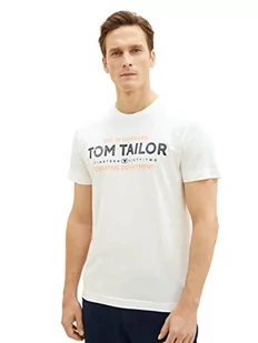 TOM TAILOR Męski T-shirt z nadrukiem logo, 10332 – Off White, S - Koszulki męskie - miniaturka - grafika 1