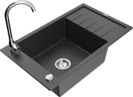Zlewozmywaki z baterią - Mexen Elias zlewozmywak granitowy 1-komorowy z ociekaczem i baterią kuchenną Telma, czarny nakrapiany - 6511-76-670200-00 - miniaturka - grafika 1