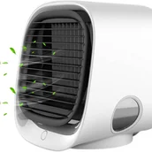 Wentylatory - Przenośna chłodziarka powietrza z lampką nocną LED, nawilżaczem, 3 prędkościami (biała) - miniaturka - grafika 1