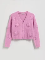 Swetry dla dziewczynek - Reserved - Kardigan z kwiatową aplikacją - fioletowy - miniaturka - grafika 1