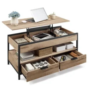 Songmics Rozkładany stolik kawowy jasnobrązowy - Ławy i stoliki kawowe - miniaturka - grafika 1