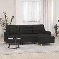 Sofy i kanapy - vidaXL 3-osobowa sofa z podnóżkiem, czarna, 180 cm, tkaniną - miniaturka - grafika 1