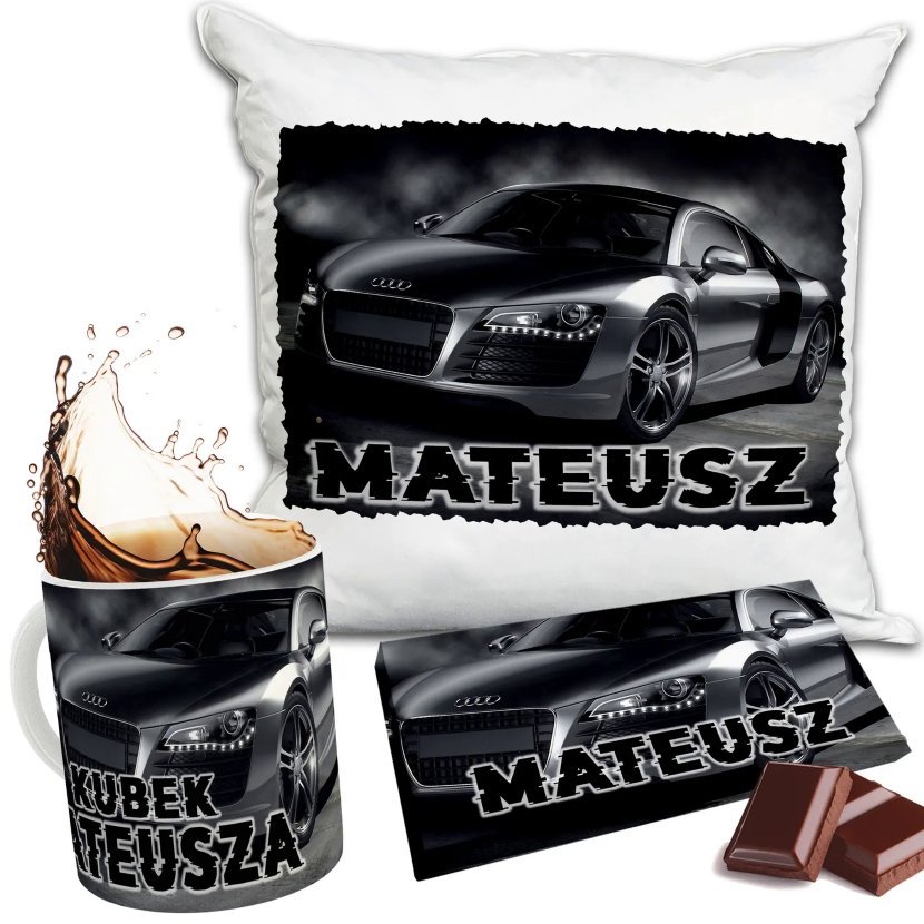 Zestaw AUDI RS Kubek + Poduszka + Czekolada + Imię Prezent Nadruk