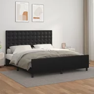 Łóżka - Lumarko Rama łóżka z zagłówkiem, czarna, 160x200 cm, sztuczną skórą - miniaturka - grafika 1