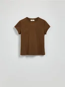 Koszulki i topy damskie - Reserved - T-shirt z domieszką jedwabiu - brązowy - miniaturka - grafika 1
