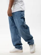 Spodnie męskie - Spodnie Jeansowe SUPER BAGGY Cargo Męskie Niebieskie Jigga KORONA L - miniaturka - grafika 1