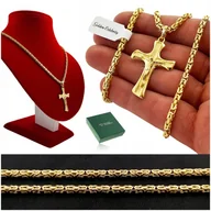 Łańcuszki - Złoty Męski Łańcuszek Splot Królewski + Krzyż Srebrny 925 Prezent + Gratisy - miniaturka - grafika 1