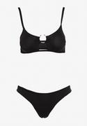 Stroje kąpielowe - Czarne Dwuczęściowe Bikini Usztywniany Biustonosz Zakładany przez Głowę z Ozdobną Klamerką Dół z Gumką w Pasie Jeanmarie - miniaturka - grafika 1