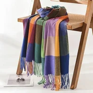 Apaszki i szaliki damskie - Szalik Damski szal chusta kolorowy ciepły w kratę - miniaturka - grafika 1