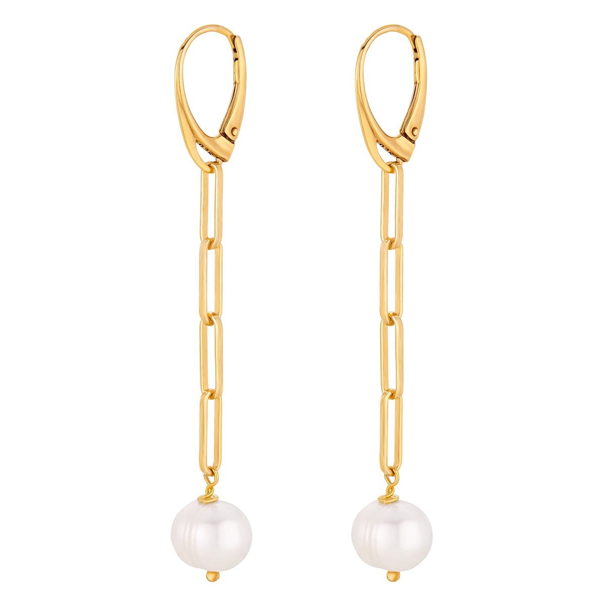 Złote długie kolczyki - perły naturalne