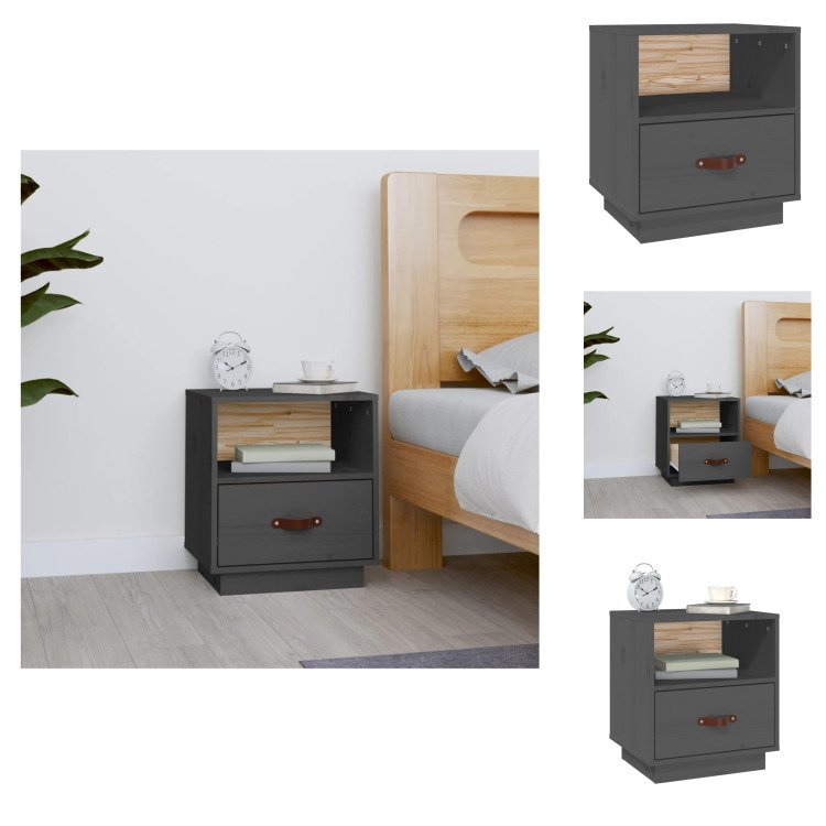 vidaXL Szafka nocna szara 40x34x45 cm lite drewno sosnowe - Szafki nocne