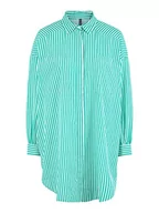 Bluzki damskie - PIECES Damska koszulka PCFILLU LS oversized D2D, bluzka, jasny biały/paski: Simply Green, S - miniaturka - grafika 1