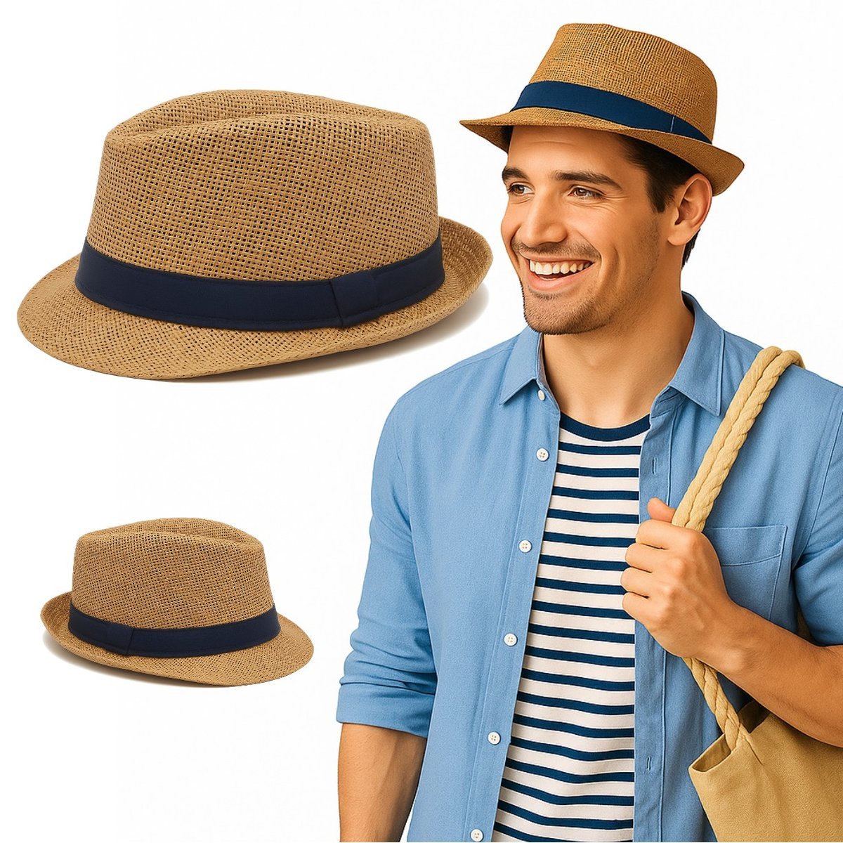 KAPELUSZ DAMSKI MĘSKI BUCKET HAT LETNI PLAŻOWY LEKKI SŁOMKOWY NA LATO WZORY