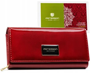 Portfel skórzany damski Peterson Rfid duży lakierowany czerwony - Portfele - miniaturka - grafika 1