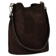 Plecaki worki - Torebka ze skóry naturalnej zamszowej worek brąz czekolada - miniaturka - grafika 1