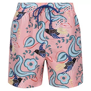 Spodenki damskie - Ben Sherman Męskie szorty kąpielowe w kolorze jasnoróżowym średniej długości, pogrubione kąpielówki z nadrukiem paisley, różowy, S - grafika 1