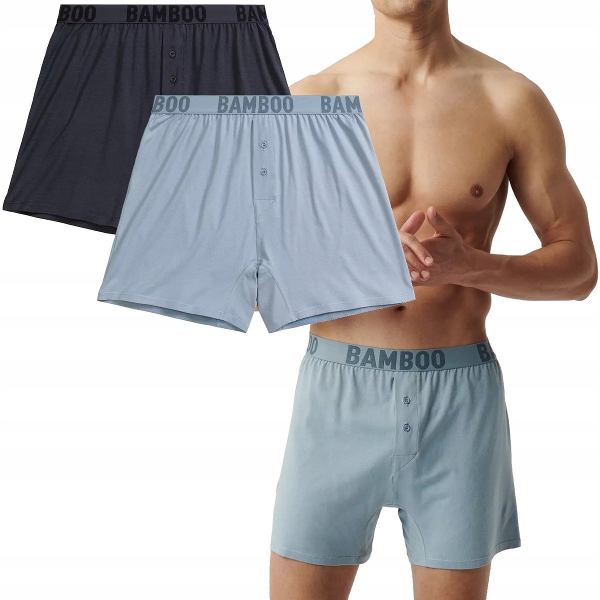 BOKSERKI LUŹNE MĘSKIE SZORTY ATLANTIC BAMBUS 2MBX076/NIE/GRF 2PAK *S*
