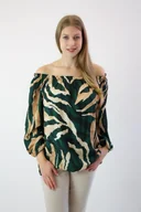 Bluzki damskie - Bluzka hiszpanka we wzór Arianna Zielono-beżowa UNI - miniaturka - grafika 1