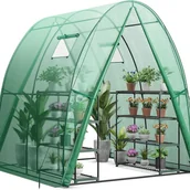Szklarnie ogrodowe - Szklarnia Ogrodowa z Solidną Metalową Ramą, Tunelowa, z 2 Drzwiami i 2 Rolowanymi Oknami, Pokrycie PE, 181 x 181 x 200 cm (Zielona) - miniaturka - grafika 1