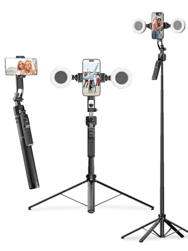 Statyw automatyczny śledzący, Rollei Easy Creator AI Tracking Selfie Stick 163cm 360 Obrót z pierścieniem świetlnym, Stabilizator do telefonu komórkowego w zestawie, statyw - mobilny kij do selfie