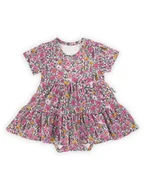 Body dla niemowląt - Niemowlęce sukienko-body z krótkim rękawem w łączkę różowe Nicol,r.56 - miniaturka - grafika 1