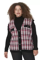 Swetry damskie - Trendyol Damski sweter w kratę z dekoltem w serek luźny sweter plus size, czerwony, 4XL, Czerwony, 4XL - miniaturka - grafika 1