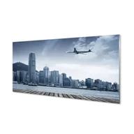 Tablice i flipcharty - Szklany panel + klej Samolot miasto chmury 120x60 - miniaturka - grafika 1