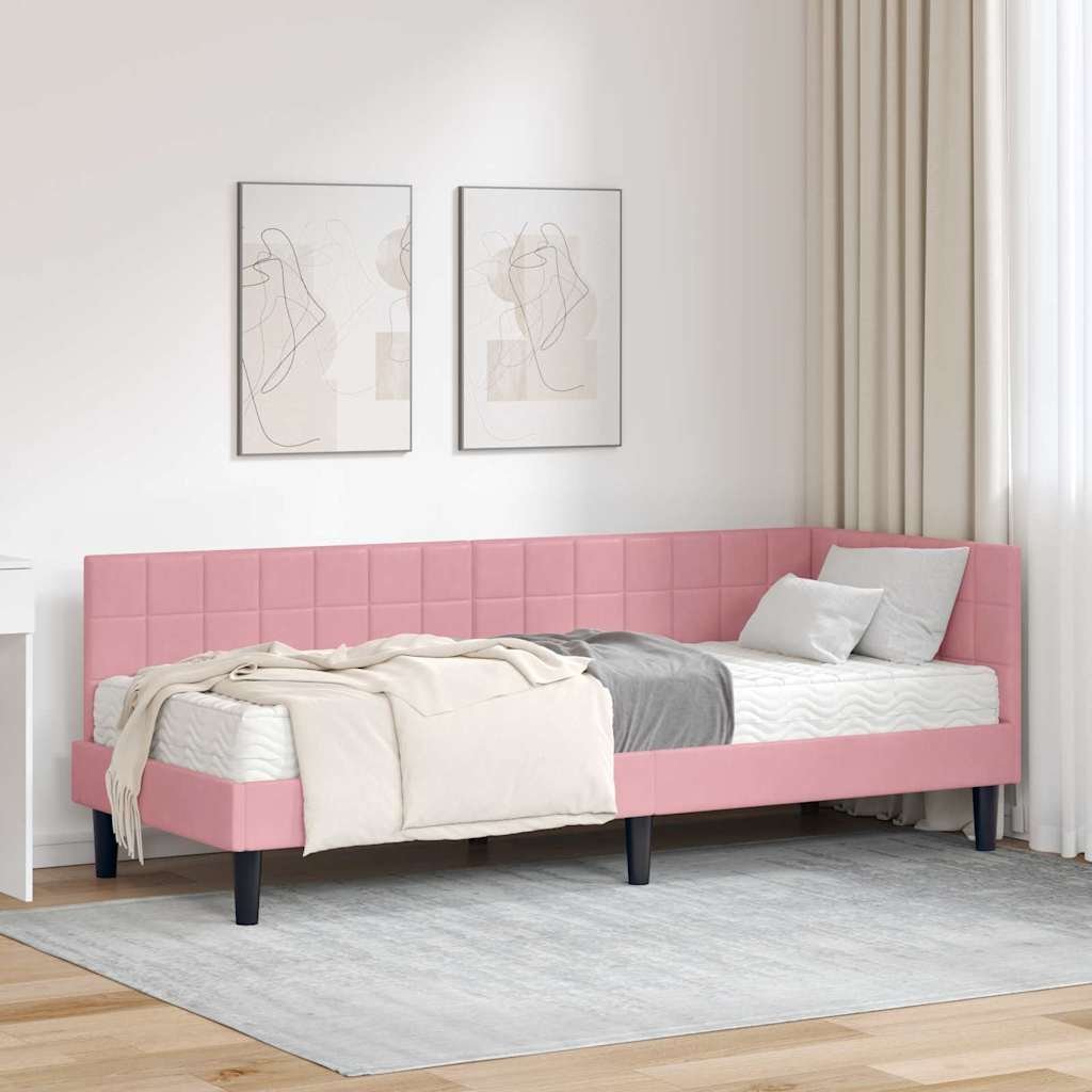 vidaXL Rama Łóżka Narożnego z Materacem 2 pcs Szary Aksamit