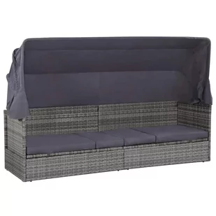 vidaXL Leżanka ogrodowa z baldachimem, rattan PE, 205x62x124 cm, szara vidaXL - Sofy ogrodowe - miniaturka - grafika 1