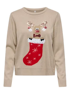 ONLY Sweter w kolorze beżowo-czerwonym - Swetry damskie - miniaturka - grafika 1