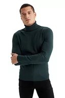Koszulki męskie - DeFacto Męski sweter z dzianiny z długim rękawem, okrągły dekolt, slim fit dla mężczyzn, topy (petrol, S), Petrol, S - miniaturka - grafika 1