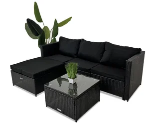 Zestaw meble ogrodowe rattanowe SOFA NAROŻNIK + STOLIK na 3 osoby CZARNY - Sofy ogrodowe - miniaturka - grafika 1