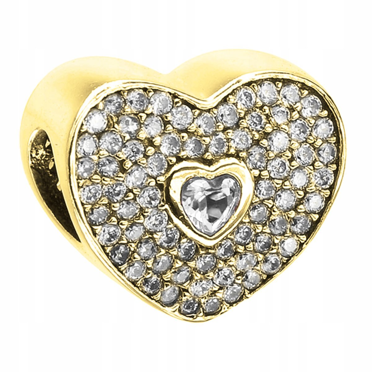 Charms serce białe cyrkonie miłość żółte złoto 925