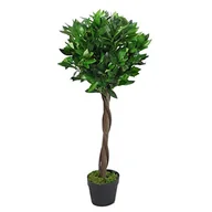 Sztuczne drzewka - Liść sztuczny łodyga topiary drzewo laurowe styl w czarnym plastikowym garnku, zielony skręt, 90 cm (3 stóp) - miniaturka - grafika 1