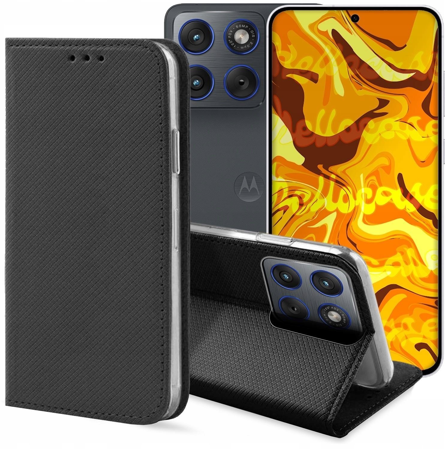 Hello Case Etui z Klapką Do Motorola Edge 70 Czarne, Zamykane, Magnetyczne, Kabura