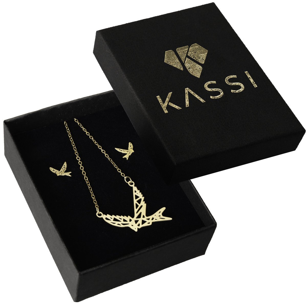 Komplet biżuterii z motywem ptaka – naszyjnik i kolczyki pozłacane