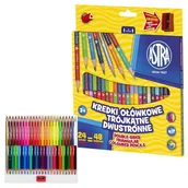 Szkolne artykuły papiernicze - Astra Kredki Ołówkowe Trójkątne Dwustronne Szkolne 24 Szt. 48 Kolorów + Temperówka - miniaturka - grafika 1