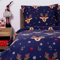 Pościel - Pościel Rudolph Z Mikrofibry Granatowa W Renifery 140X200 cm + 1*70X80 cm - miniaturka - grafika 1