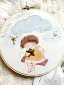 Pamiątka Chrztu Świętego - Aniołek na huśtawce, obrazek na pamiątkę Chrztu/ narodzin dziewczynki - miniaturka - grafika 1