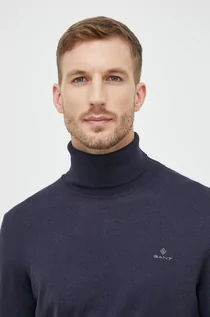 Swetry męskie - Gant sweter z domieszką wełny kolor granatowy z golferm - grafika 1