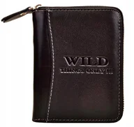 Portfele - Czarny SKÓRZANY Portfel Męski Zasuwany na SUWAK Pionowy Młodzieżowy WILD !! - miniaturka - grafika 1