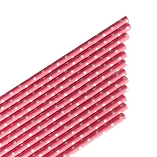 Słomki Papierowe - Kropki (12 Szt.) Różowe - Słomki do napojów - miniaturka - grafika 1