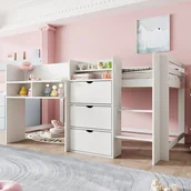 Łóżka dla dzieci i młodzieży - Łóżko średnio-wysokie 90 x 200 cm z 3 drzwiami i przegródkami - Sosna + MDF + sklejka - dla dzieci - Białe (bez materaca) - miniaturka - grafika 1