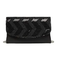 Torebki damskie - Miss Lulu Mini kopertówka dla kobiet z błyszczącymi cekinami, wzór w paski vintage, torba na ramię lub torba na ramię, Czarny - miniaturka - grafika 1