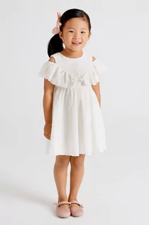 Sukienki - Mayoral Mayoral sukienka dziecięca kolor beżowy mini rozkloszowana - grafika 1